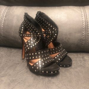 Black suede studded heels